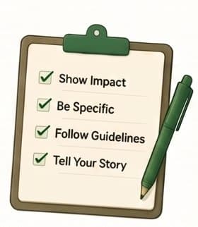 Clipboard illustration with grant-writing checklist