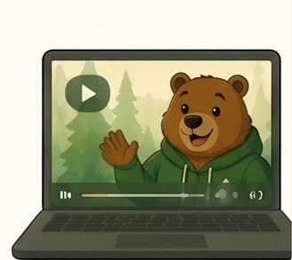 Laptop showing a video of the Forrest Grants bear